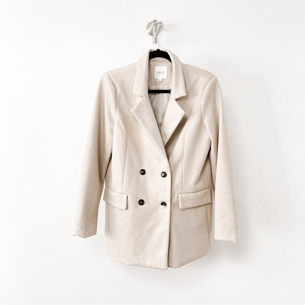 Le Lis Classic Double Breasted Oversized Winter Blazer Suitโ Jacket Bone Cream